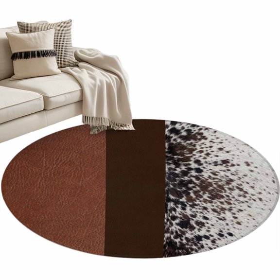 Animals Leather Texture Round Rug 3ft Washable Circle Entryway Rugs Non Slip Country Dots Cowhide Patterned Area Rug Indoor Carpet for Bedroom Kitchen Living Room Home Office Dining Room Nursery