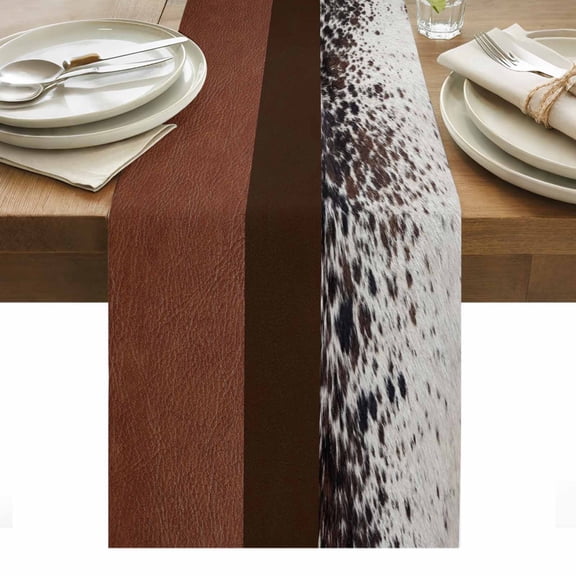 Animals Leather Texture Table Runner Country Dots Cowhide Patterned Tablerunners 13 x 36 Inch, Table Decorations Tabletop Scarf for Summer Gathering Holiday Farmhouse Kitchen Dining Decor