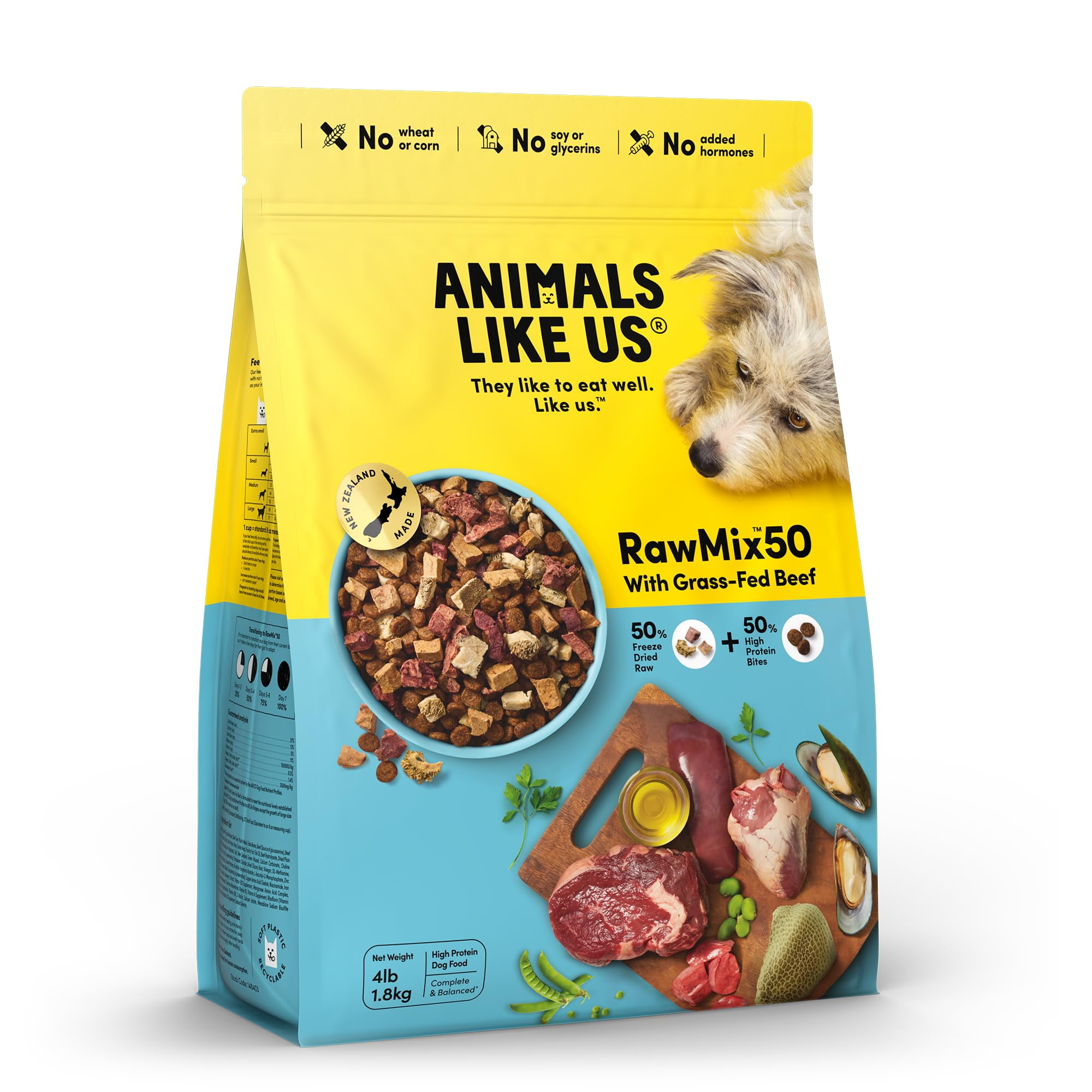 Animals Like Us RawMix50 Premium Freeze-Dried Raw Grass-Fed Beef Recipe Dog Food, Protein Rich, Includes Kibble, Non-GMO, No Wheat or Corn, 4 lbs C80