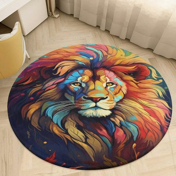 Animals Lion Tiger Round Area Rugs for Bedroom Living Room, 3FT Soft Indoor Circle Carpets, Carpet Home Decor Floor Mat
