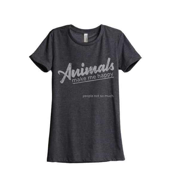 Animals Make Me Happy Women's Fashion Relaxed T-Shirt Tee Charcoal Grey Large