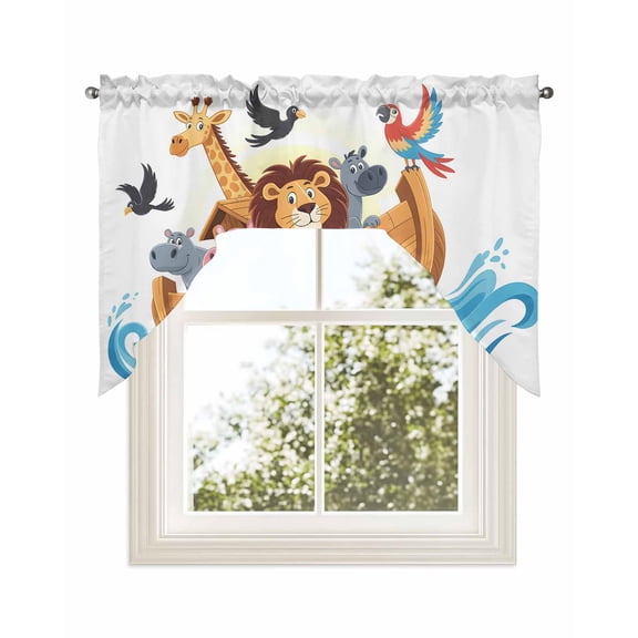 Animals Nautical Kitchen Curtains Swag Valance for Windows/Bathroom/Cafe, Cartoon Cute Zoo Boat Aboard Rod Pocket Drape Panel Swag Curtains Valance for Bedroom/Living Room 56"x36"