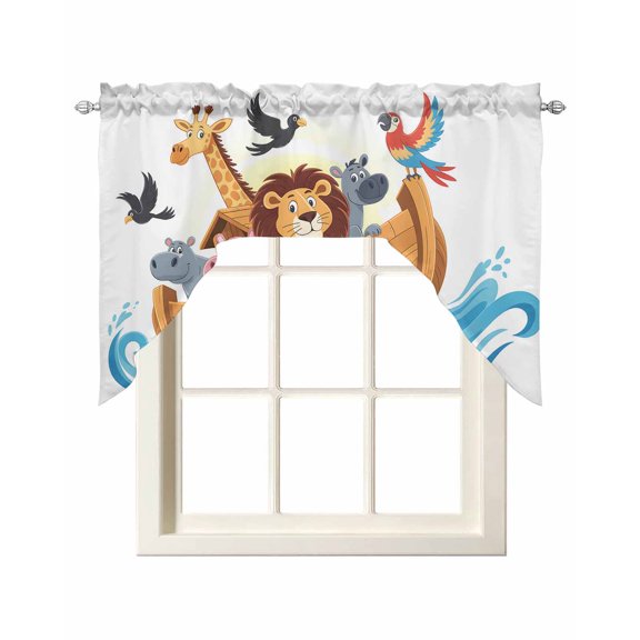 Animals Nautical Swag Curtains for Kitchen Cartoon Cute Zoo Boat Aboard Valances for Windows Rod Pocket Small Window Treatment Short Topper for Cafe Bedroom Bathroom Living Room Decor 56x36 Inch