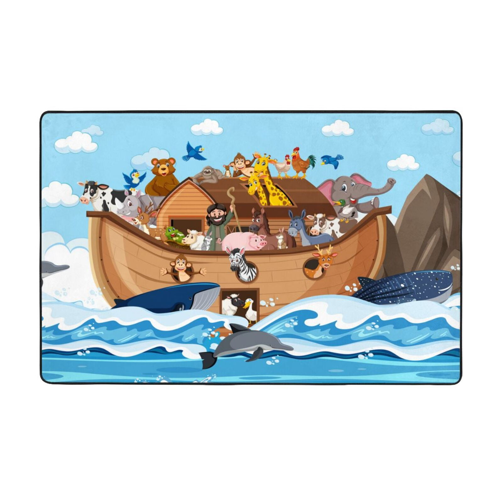 Animals on Noah's Ark Floating Shaggy Area Rug, Rugs for Living Room ...
