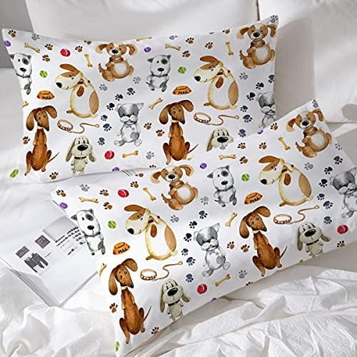 Animals Pastel Pillow Cover Set of 2 Cartoon Dogs Paws Pattern Design