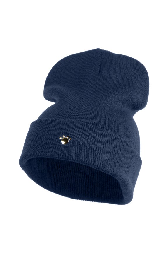 Animals Paw Prints Iron on Hotfix Patched 12 Inch Long Knitted Beanie - Navy OSFM
