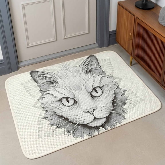 Animals Pet Front Door Mat Indoor Entrance, Cat Flowers and Kitty Absorbent Dirt Resist Welcome Mats Non-Slip Low-Profile Doormat Washable Entry Rug Indoor Outdoor 17x30 Inch