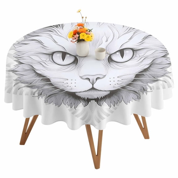 Animals Pet Round Tablecloth 54 inches Cat Flowers and Kitty Waterproof Oil-Proof Table Cloth Round Table Cover for Holiday Party Picnic Dinner Decor Indoor and Outdoor Use