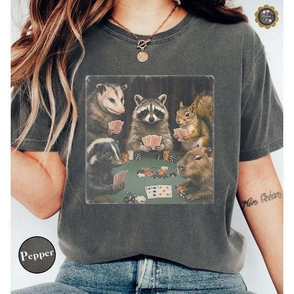 Animals Playing Poker TShirt Funny Meme Tee