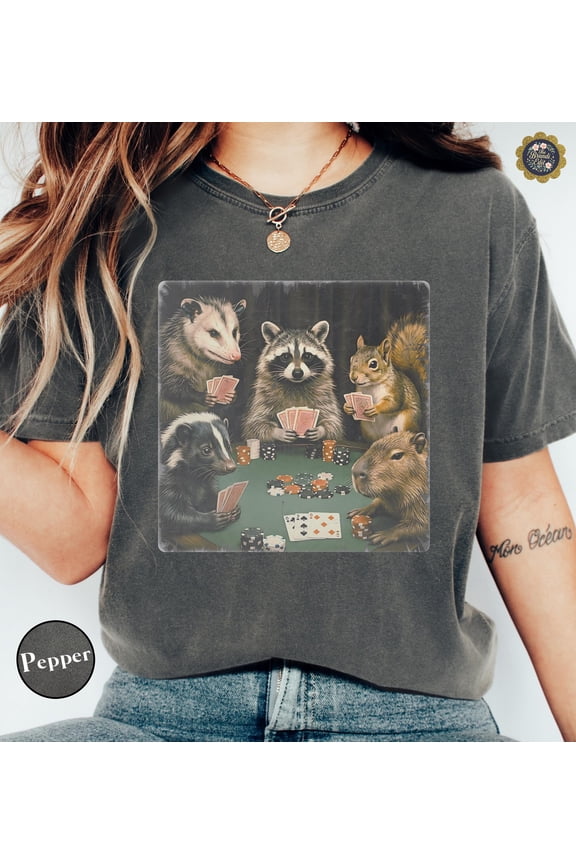 Animals Playing Poker TShirt Funny Meme Tee