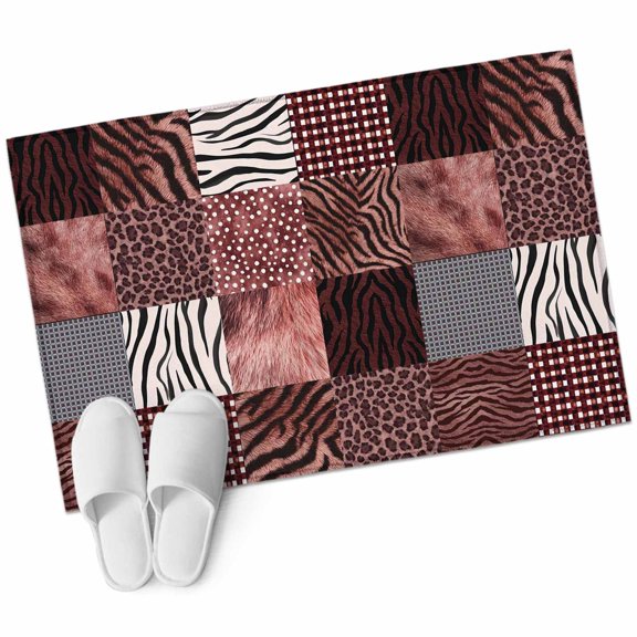 Animals Print Plaid Bathroom Rug Washable 2x3 Entryway Rug Non Slip Red Checkered Leopard Textured Front Door Mat Low Pile Indoor Doormat Throw Floor Carpet for Kitchen Bedroom Entrance