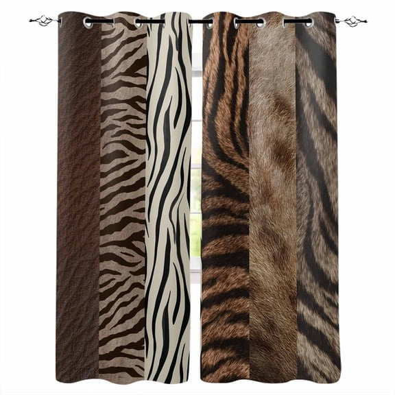 Animals Printed Striped Black Out Curtains 72 Inch Long, Light Blocking Drapes with Black Liner, Rustic Country Zebra Textured Thermal Blackout Curtains for Bedroom Living Room 52"x72" 2 Panels