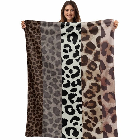 Animals Printed Striped Blanket Soft Cozy Warm Throw Blanket for Couch, Plush Fuzzy Flannel Fleece Blankets for Sofa, Rustic Country Leopard Textured Bed Blankets Lightweight Gifts for Women, 50"x80"