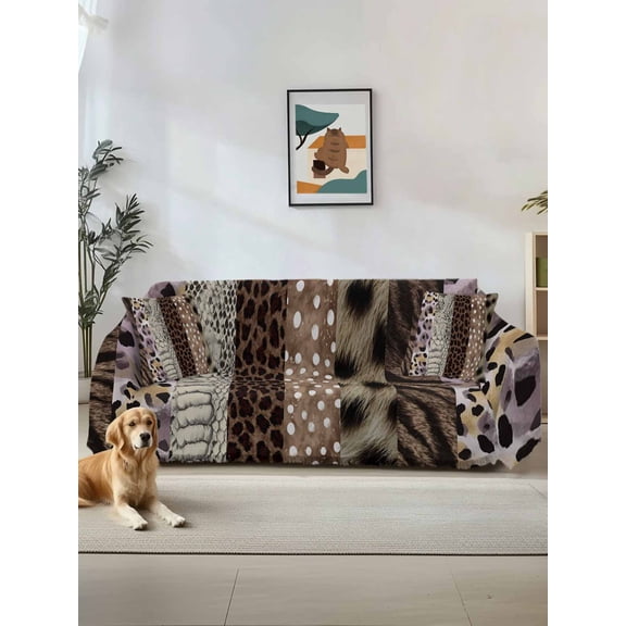 Animals Printed Striped Couch Cover, Country Leopard Zebra Textured Sofa Cover Blanket for Loveseat Couches, Sectional Sofa Slipcover Furniture Protector for Living Room Bedroom 71''x118''
