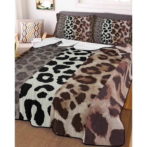 Animals Printed Striped Full Size Down Alternative Comforter, Lightweight Comforter Quilt Bedding Set with Pillow Shams Rustic Country Leopard Textured All Seasons Bed Comforter Duvet Insert 78"x90"