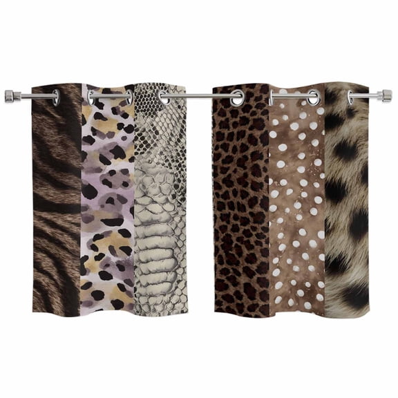 Animals Printed Striped Kitchen Curtains Window Panels, Country Leopard Zebra Textured Insulated Window Treatment Curtain, Grommet Curtains for Bedroom/Living Room/Bathroom, 2 Piece 27.5"Wx39"L
