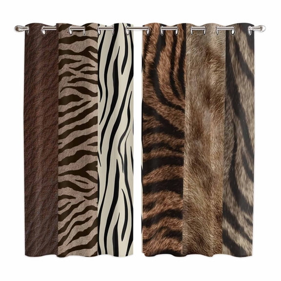 Animals Printed Striped Kitchen Curtains Window Panels, Rustic Country Zebra Textured Insulated Window Treatment Curtain, Grommet Curtains for Bedroom/Living Room/Bathroom, 2 Piece 42"Wx63"L