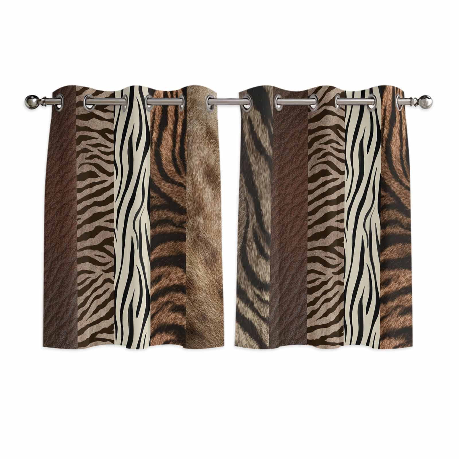 Animals Printed Striped Kitchen Curtains Window Panels, Rustic Country ...