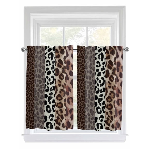 Animals Printed Striped Living Room Curtains 2 Panel, Rustic Country Leopard Textured Cafe Window Treatment, Farmhouse Bedroom Bathroom Kitchen Curtains Drapes 104"x54"