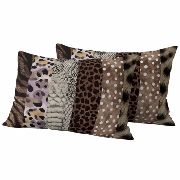 Animals Printed Striped Outdoor Waterproof Pillow Covers, Country Leopard Zebra Textured Decorative Rectangle Throw Pillowcase Sofa Cushion Sham for Patio/Couch/Chair, 20"x12" 2 Pack