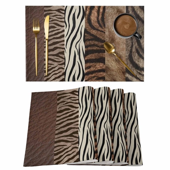 Animals Printed Striped Placemats Set of 8 Rustic Country Zebra Textured Place Mats Indoor Wipeable Table Mats Washable Cloth Dining Table Placemats for Kitchen Holiday Party Home Decor 13x19 Inch