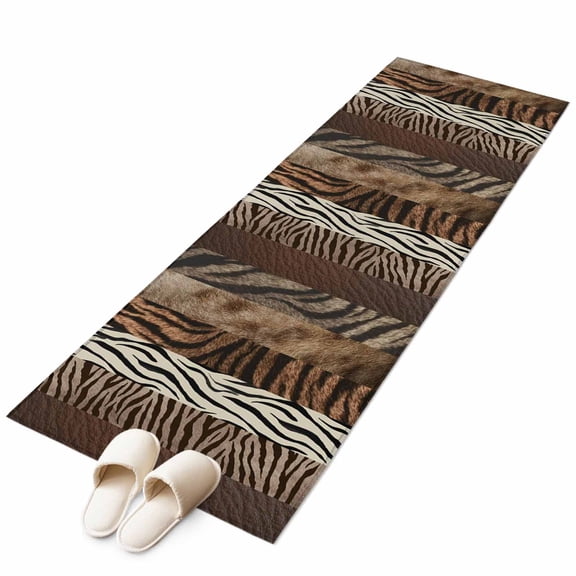 Animals Printed Striped Runner Rug 2x6 Washable Kitchen Rug Non-Slip Lightweight Thin Soft Low Pile Bathroom Runner Rustic Country Zebra Textured Carpet for Hallway Laundry Room Bedroom Entryway