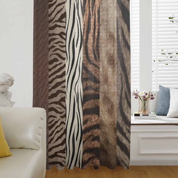 Animals Printed Striped Sheer Curtains 54 Inches Long for Living Room/Bedroom, Rustic Country Zebra Textured Rod Pocket Voile Kitchen Curtains & Drapes Window Treatment 1 Panel, 52"W x 54"L