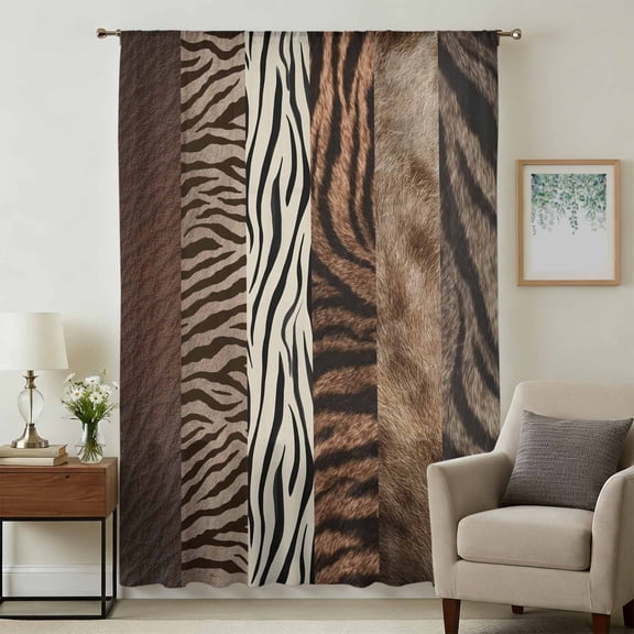 Animals Printed Striped Sheer Curtains 84 Inches Long, Rustic Country Zebra Textured Light Filering Curtains, Breathable Simi Curtain Privacy Drapes for Living Room Bedroom Window Treatment