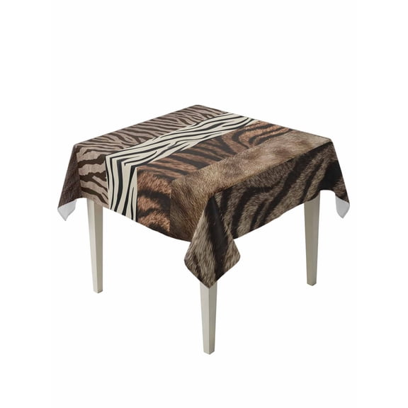 Animals Printed Striped Table Cloth, Waterproof Tablecloth for Square Tables, Rustic Country Zebra Textured Reusable Washable Fabric Table Cover for Restaurant Kitchen Dining Tables 54"x54"