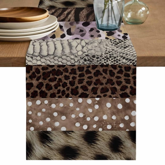 Animals Printed Striped Table Runner 72 Inches, Country Leopard Zebra Textured Bed Runner Dresser Scarves Tabletop for Indoor Outdoor Parties/Ceremony/Banquet, 18" x 72"