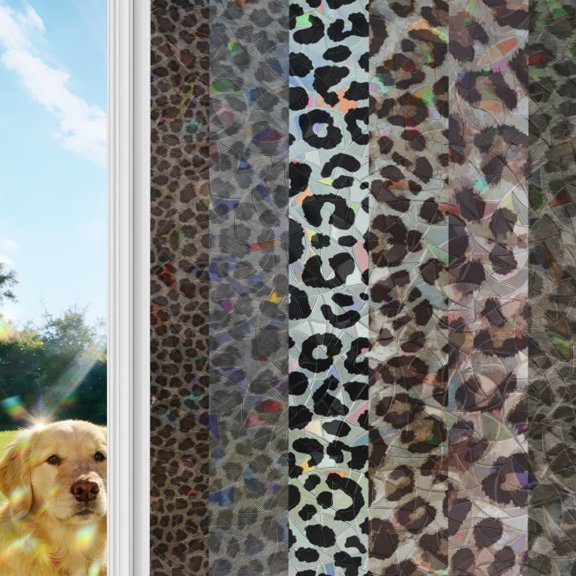 Animals Printed Striped Window Privacy Film Stain Glass,Reusable Decorative Rainbow Window Film,Rustic Country Leopard Textured Static Cling Sun Blocking Stickers Decals Covers 29.5" x 78.7" (2pcs)
