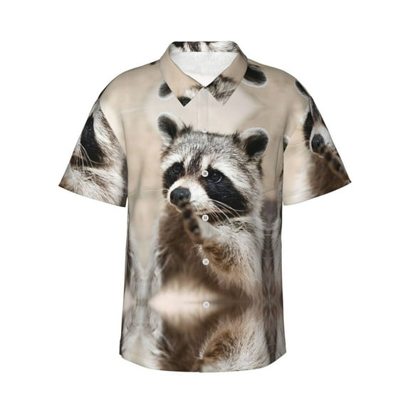 Animals Racoon Men'S 3d Print Casual Button Down Shirts, Novelty Hawaiian Short Sleeves S