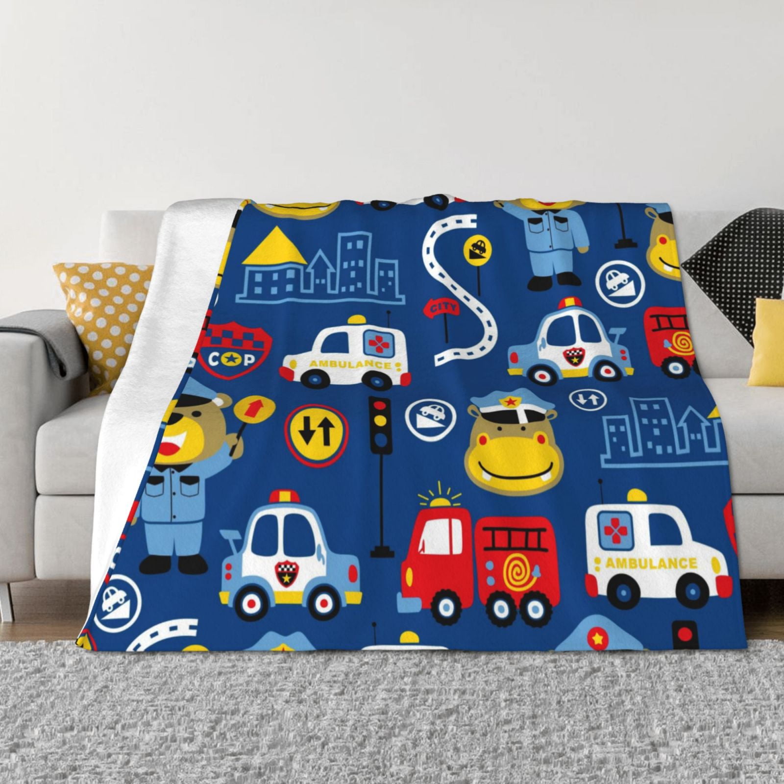 Animals Rescue Team Throw Blanket for Couch, Soft Fuzzy Comfy Warm