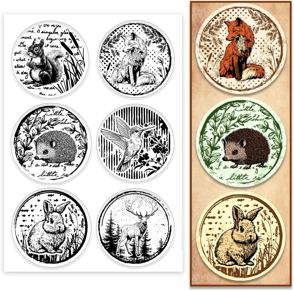 PH PandaHall Animal Study Clear Stamps – Giraffe, Cat, Books, Globe & Clock Designs