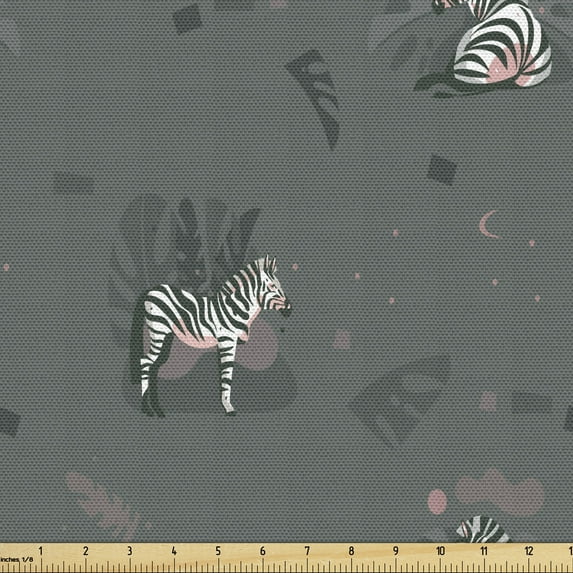 Ambesonne Animals Fabric by the Yard Upholstery, Savannah Zebras Mammals, 10 Yards, Grey Teal and Rose