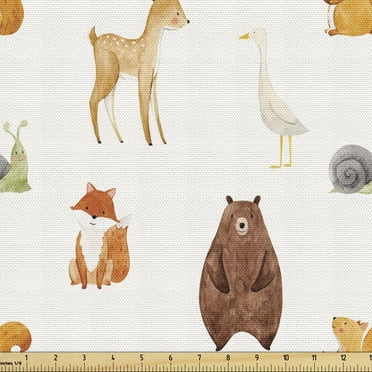 Ambesonne Animals Fabric by the Yard Upholstery, Animals Watercolors, 5 Yards, Multicolor