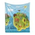 thumbnail image 1 of Animals Soft Flannel Fleece Blanket, Planet Globe with Cheerful Animals of All Kinds Snowy Mountains and Sunny Blue Sky, Cozy Plush for Indoor and Outdoor Use, 70" x 90", Multicolor, by Ambesonne, 1 of 6