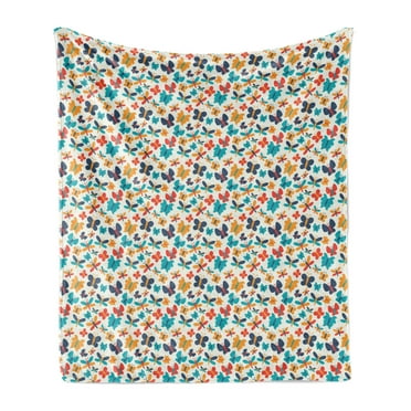 Animals Soft Flannel Fleece Throw Blanket, Childish Theme Pattern of Colorful Butterflies Silhouettes on Plain Background, Cozy Plush for Indoor and Outdoor Use, 50" x 60", Multicolor, by Ambesonne