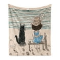 thumbnail image 1 of Animals Soft Flannel Fleece Throw Blanket, Little Girl with Panama Hat Sitting on a Bench with Fluffy Cat by the Seaside, Cozy Plush for Indoor and Outdoor Use, 50" x 60", Multicolor, by Ambesonne, 1 of 6