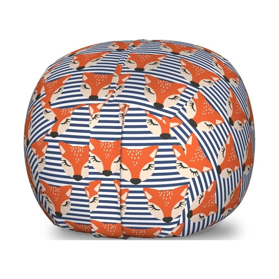 Animals Storage Toy Bag Chair, Theme Foxes on Striped Background Scandinavian Style Design, Stuffed Animal Organizer Washable Bag, Large Size, Vermilion and Champagne, by Ambesonne