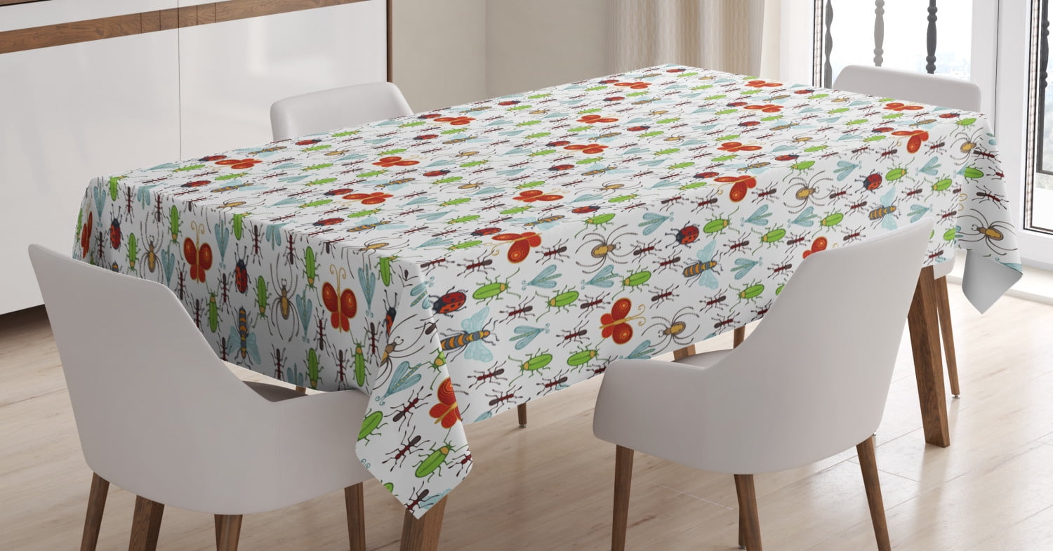 Tablecloth Yellow Insects Animals Tablecloth, Insects Pattern Butterfly Wasp Ant Ladybug and ...