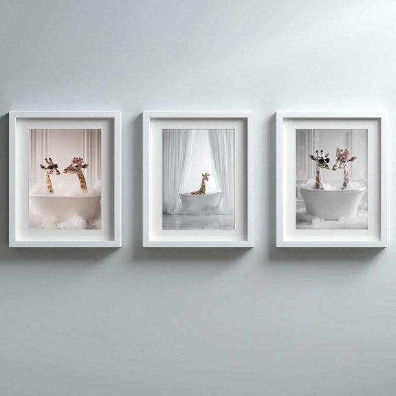 Animals Taking a Bath Abstract Funny Canvas Painting Print Wall Art for Living Room Bathroom Decoration Frameless