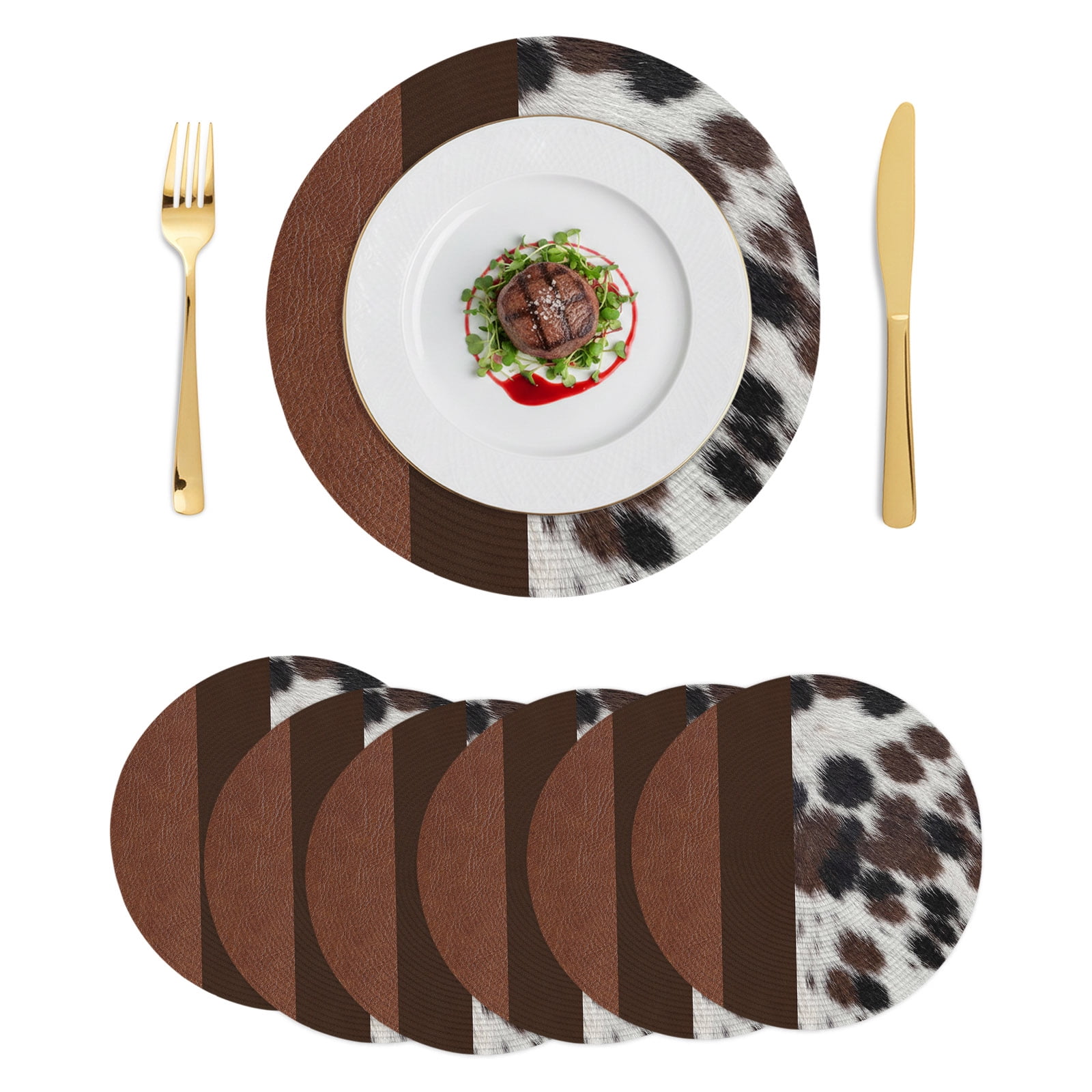 Animals Texture Round Placemats Set of 6 Country Farmhouse Brown Black ...