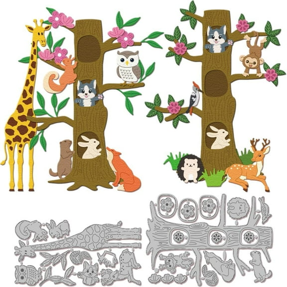 Animals Theme Carbon Steel Cutting Dies Stencils for DIY Scrapbooking Photo Album Decorative Embossing Paper Card Tree 157x78~108x0.8mm 2pcs/set