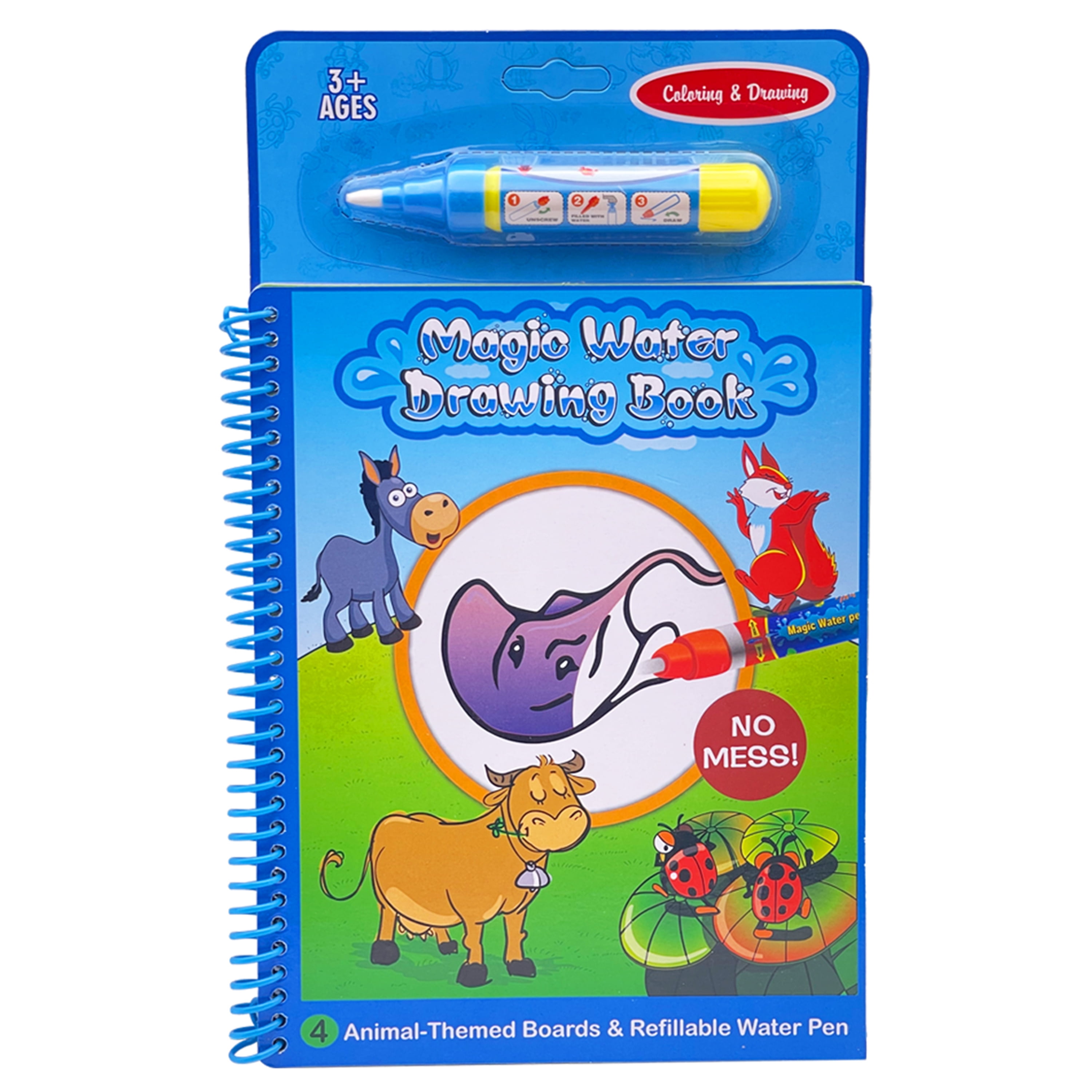 Animals Themed Water Drawing Book with Refillable Water Pen - Walmart.com
