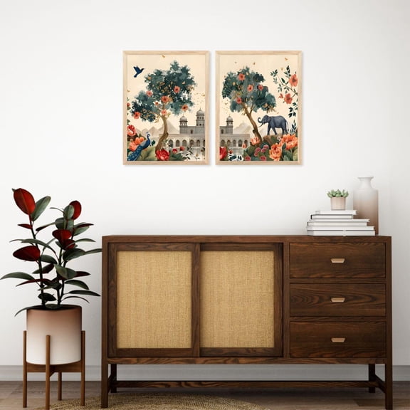 Animals Tree Scenery Art Canvas Unframed Premium Digital Paintings Home Decoration Painting for Living Room Bedroom Office Pack of 2 10x13 inches