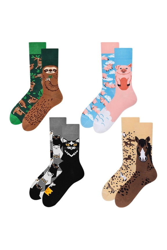 Animals Trend Crew Socks 4 Pairs Funny Cartoon Cotton Socks Household Unisex Harajuku Socks Funky Chic Crew Socks for Indoor