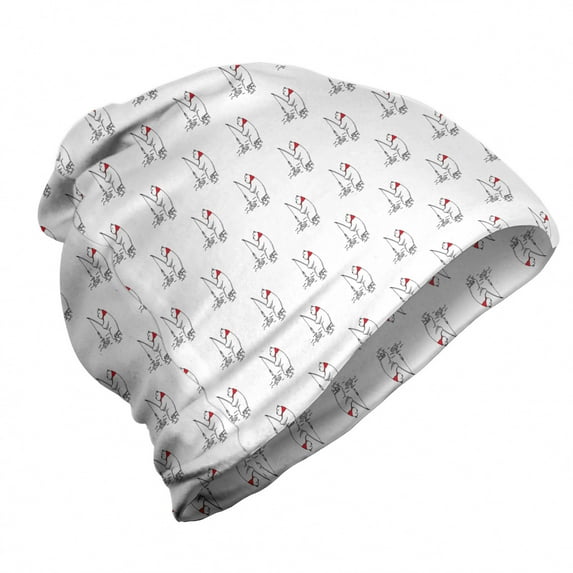 Animals Unisex Beanie, Polar Bear Fishing and Rod, Hiking Outdoors, Multicolor, by Ambesonne