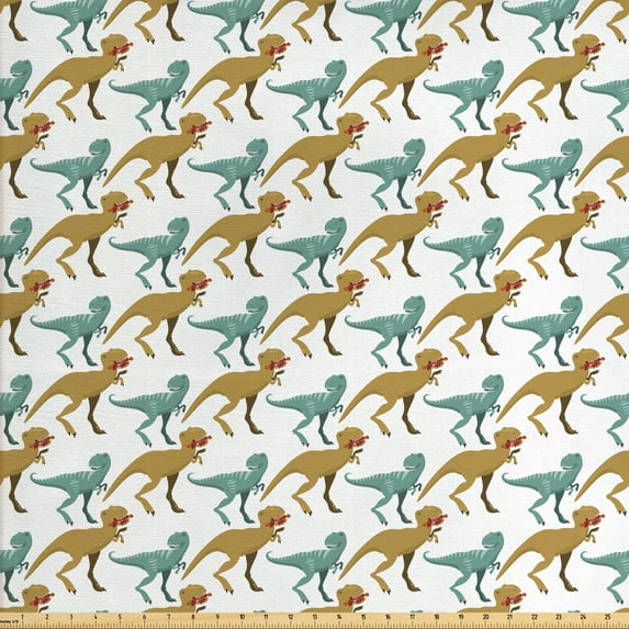 Ambesonne Animals Fabric by the Yard Upholstery, Two Type Dinosaurs Pattern, 5 Yards, White Pale Brown