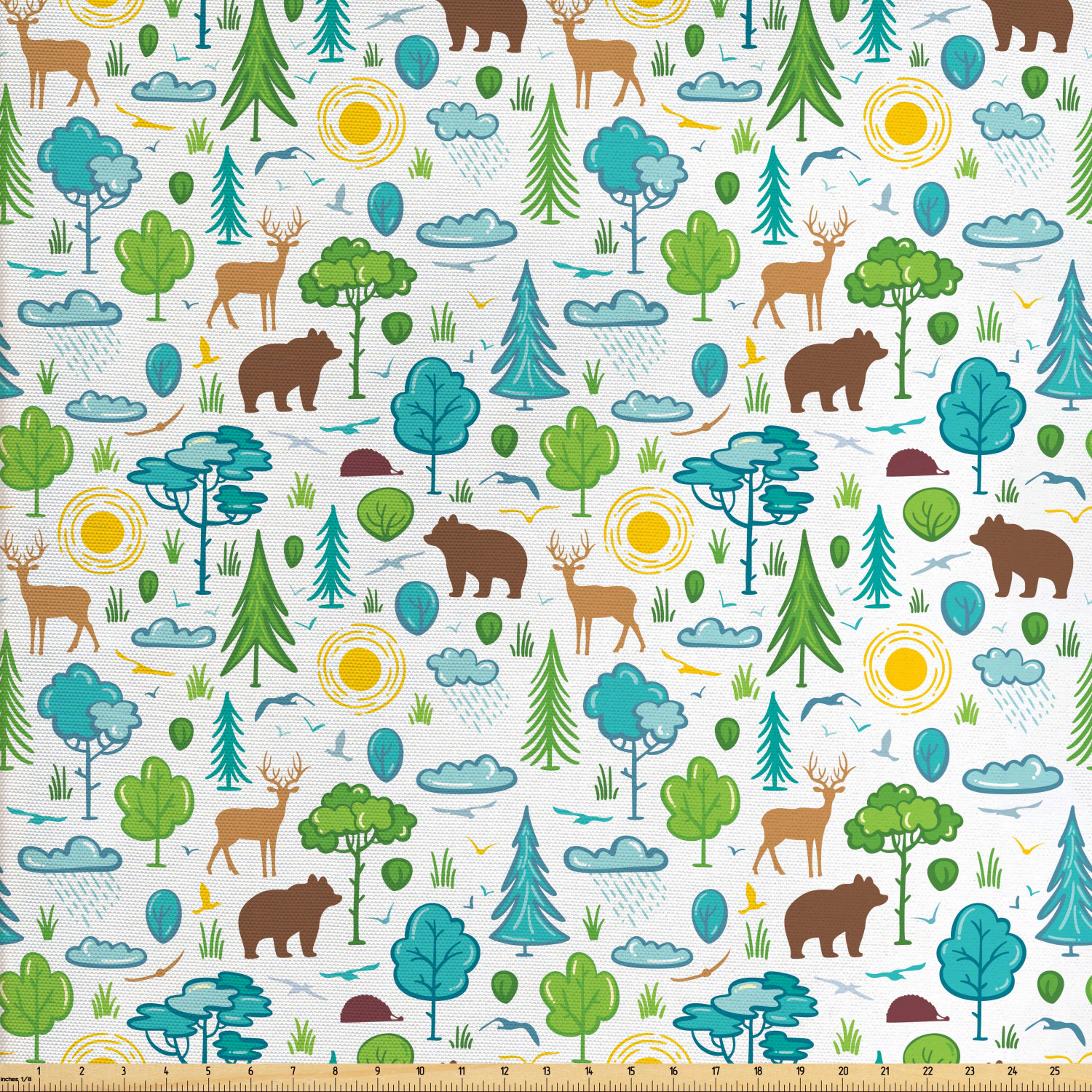 Ambesonne Animals Fabric by the Yard Upholstery, Forest Theme Sun and